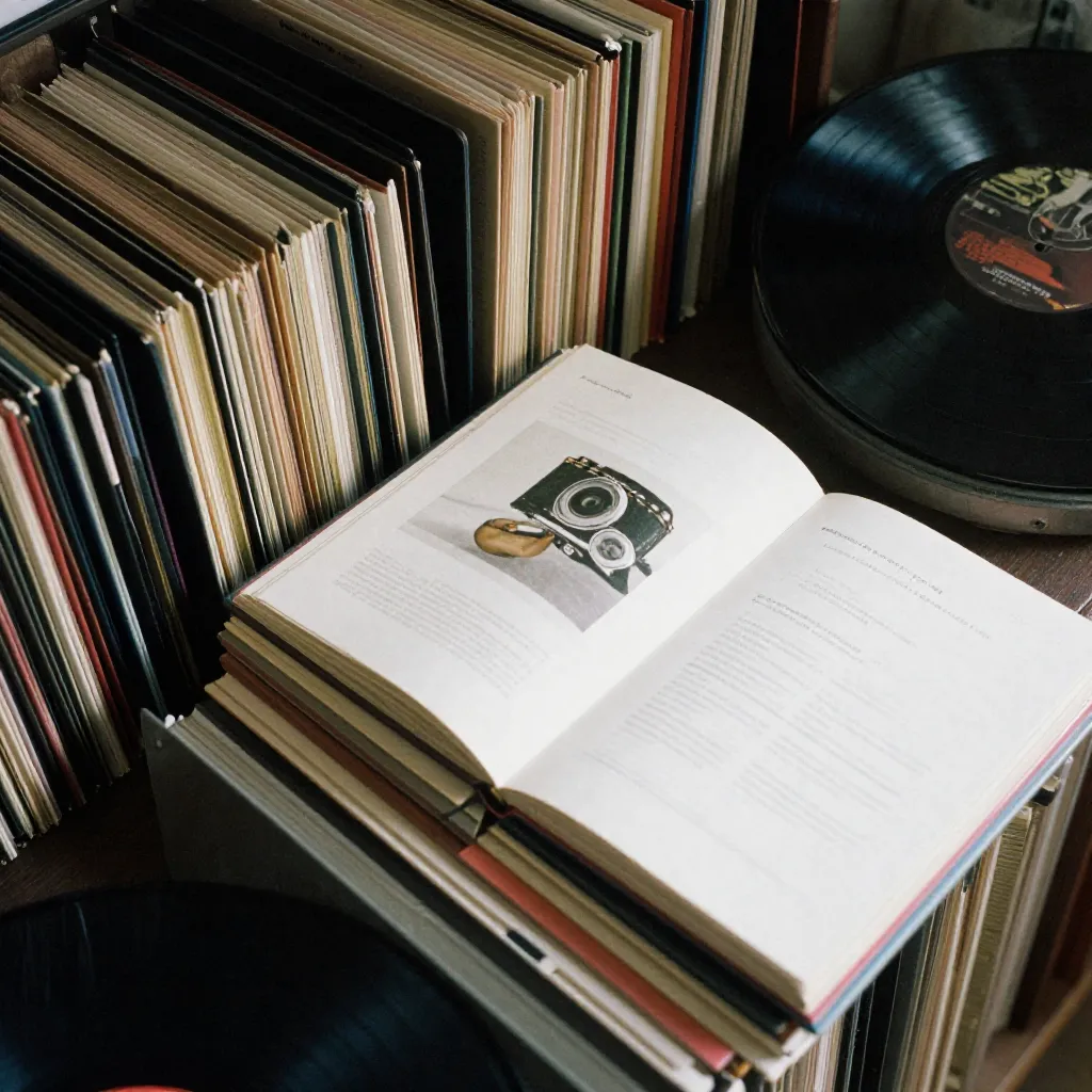 Wall of vinyl records displayed in archive format